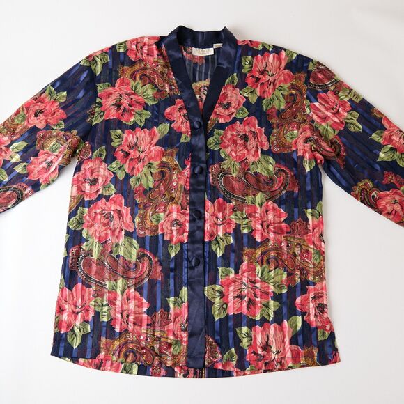 Vtg Victoria’s Secret Gold Label Night Shirt Sz S 90s Navy Paisley Floral Button - Picture 8 of 10